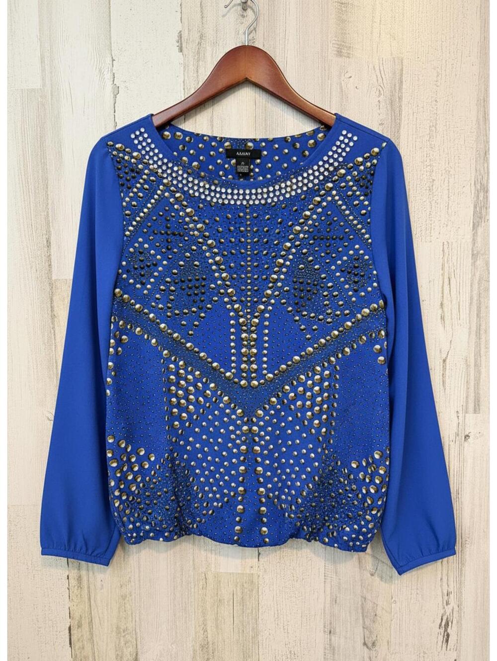Alfani Women Medium Blue Studded Long Sleeve Top